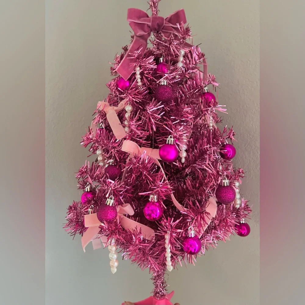 Pink Barbie Themr Christmas Tree 25” Glam Holiday Decor Vintage Style